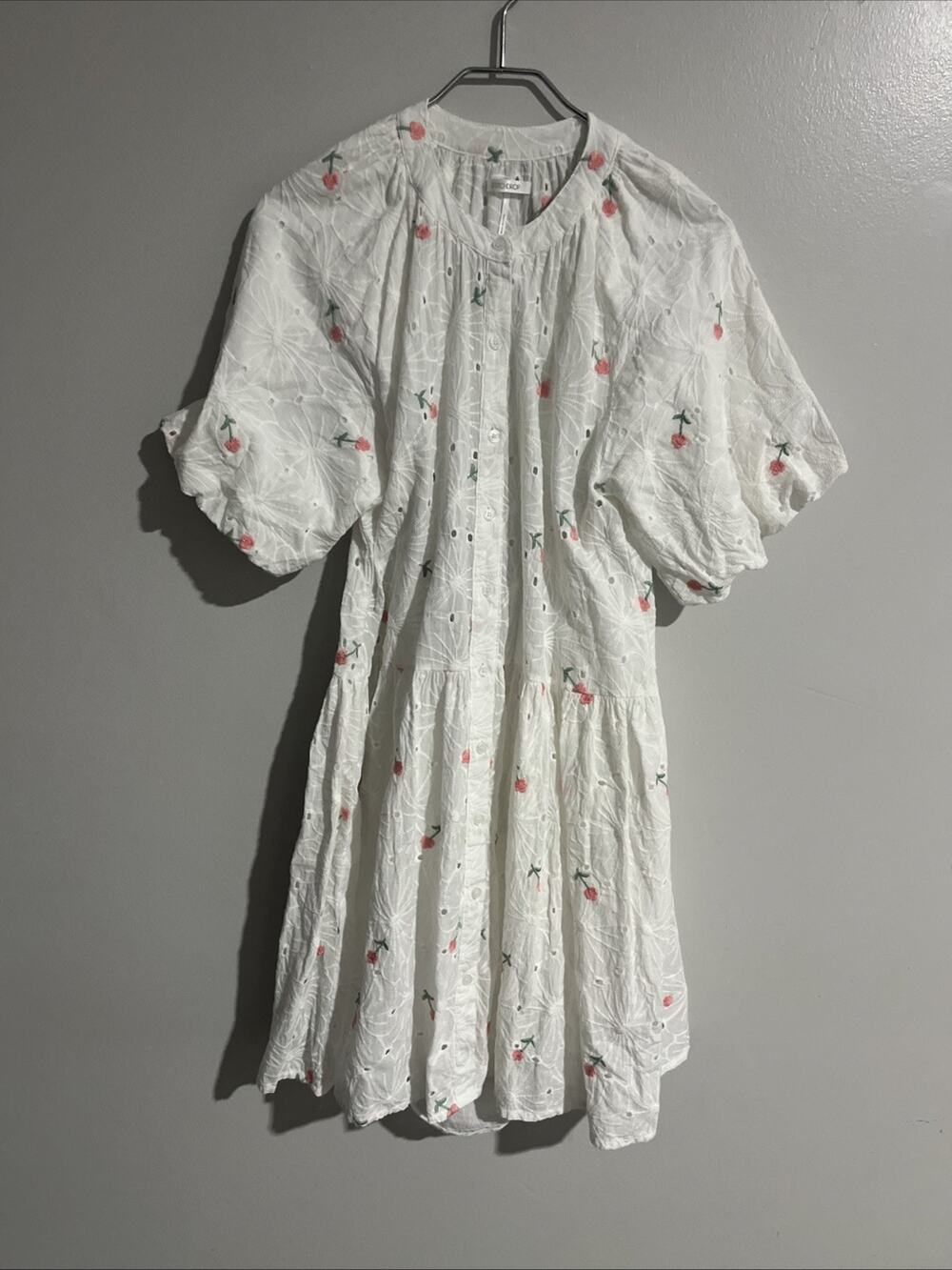 Stitch Drop Flower Eyelet Cherry Puff Sleeve Cottage Core Princess Cowgirl Dress